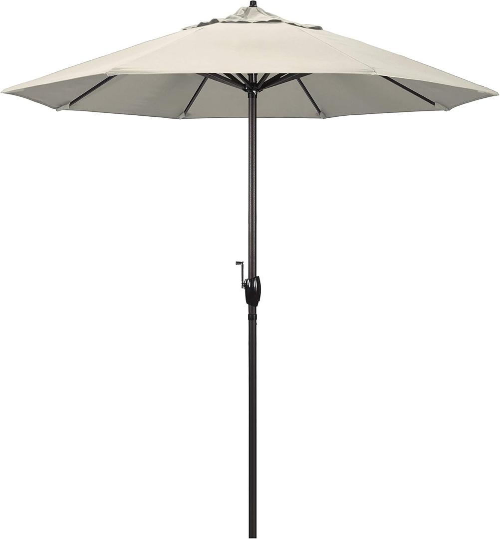 California Umbrella 7.5' Round Sunbrella Aluminum Outdoor Deck, Pool or Patio Umbrella, Crank Lift, Auto Tilt, Bronze Pole, Antique Beige