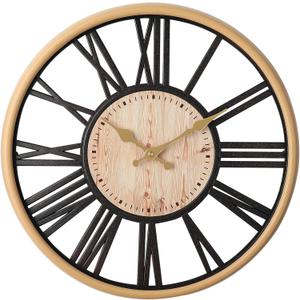16'' Wall Clock with Curved Glass - Extra Large Silent Non - Ticking Battery - Powered Decorative Clock for Home, Living Room, Bedroom & Kitchen (Yellow)