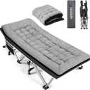 Fragess Portable Camping Cot, Sleeping Cots for Adults, 28" Extra Wide Folding Cot Max Load 600LBS with Thick Mattress, Portable Camping Bed for Outdoor Camp/Office, Home Nap (Black+Grey)