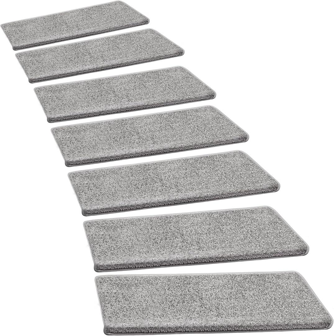 PURE ERA Bullnose Carpet Stair Treads Set Tape Free Non-Slip Indoor Stair Protectors Pet Friendly Rugs Covers Soft Skid Resistant Washable Reusable 9.5" x 30"(14 Pieces,Light Gray), 14 Pieces with Bullnose