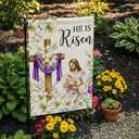 2 x He Is Risen Easter Garden Flag 12x18 Inch Double Sided Outside flag, Jesus, Lamb, Cross, Bouquet of Lilies Yard Outdoor Easter Holiday Decoration