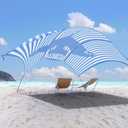 Beach Wind-Powered Shade Canopy, Portable Sun Shelter Tent, UPF 50+ UV Protection, Lightweight, Easy Set Up, 150 Sq. Ft. of Shade for up to 6 People,Regatta Manta Rays Stripe