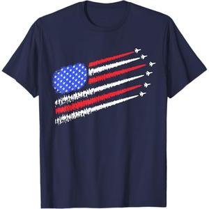 Fighter jets with USA American flag 4th of July celebration T-Shirt, 4XL
