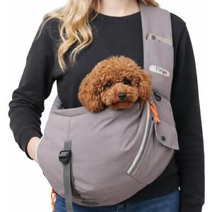 Pet Sling Carrier for Small Dogs and Cats, Hands-Free Crossbody Bag with Safety Leash, Multiple Pockets, Gray, 5-15 lb