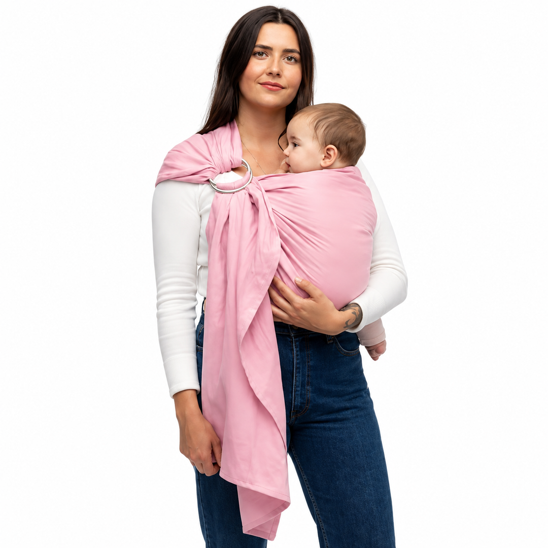 WildBird - Ring Sling Baby Carrier - 0-36 Months (up to 35 lbs) - Long (90") Pink - Front, Hip or Back Carry - Adjustable Fit - Natural Linen - Baby Essentials - New Mom Gifts