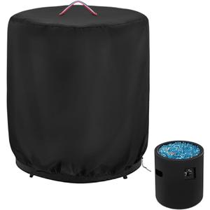Round Fire Pit Cover,24 Inch 600D Waterproof Outdoor Propane Fire Column Cover For 23 Inch Cylinder Firepit, Patio Fireplace Cover - 24"D x 27"H