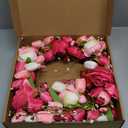 J'FLORU Valentines Day Decorations Romantic Valentines Day Gifts 22 Inch Valentine's Day Wreath with Lovely Bear Heart Roses Tulips for Valentine Party Anniversary Candlelight Dinner