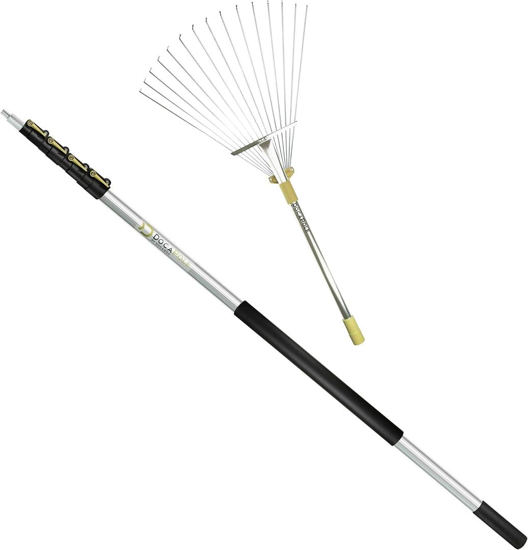 DOCA Gardening Tools 6-24 Ft - Extension Pole for Tree Trimming, Fruit Picker, Roof Rake for Leaves - Roof Rake (24 Ft)