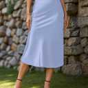 Modegal Women's Satin High Waist Hidden Elasticized Waistband Flared Casual A Line Midi Skirt (Blue, M)