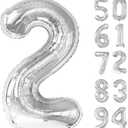 Silver 2 Balloon, Number Balloons 40 Inch, 2nd Balloon Number Birthday Decorations, Two Second Birthday Party Supplies, Number 2 Balloon