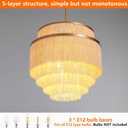 5-Tiered Boho Chandelier with Metal and Fringe,3 Lights Fringe Pendant Light Fixture,Tassle Chandelier for entryway,Dining Room,Baby Nursery,Gold and Light Beige, Hardwired-Chandelier