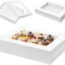 Mefleet 25pcs 19x14x5 Half Sheet Cake Boxes with Window Rectangle 1/2 Sheet Bakery Boxes for Pastry Baking Cake, Cupcakes, Donuts, Cookies, Pie Treat Packaging White Large