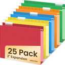 SUNEE Hanging File Folders Extra Capacity Assorted Colors, 25 Pack Letter Size File Folders with 1/5-cut Tabs, Heavy Duty 2 Inch Expansion, Stay Organized for Your Home and Office Bulk File