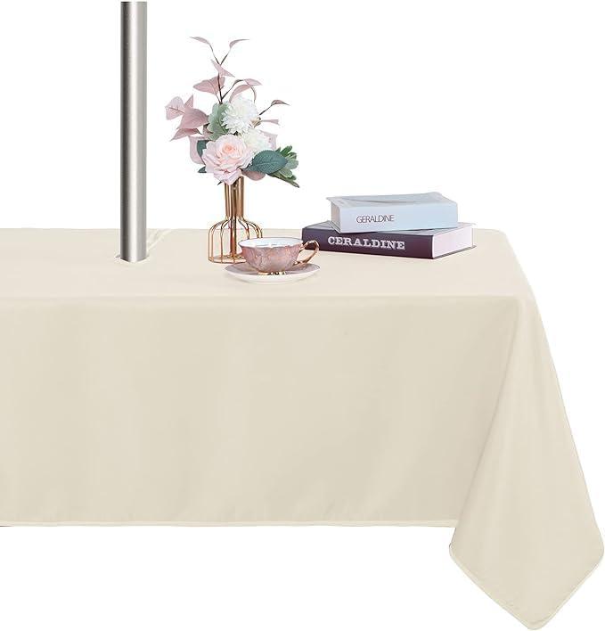 Fitable Square Table Cover Outdoor and Indoor Tablecloth - Washable Waterproof Wrinkle Free Table Cloth with Zipper and Umbrella Hole for Spring/Summer/Party/Picnic/BBQS/Patio Beige 60 x 60 inch