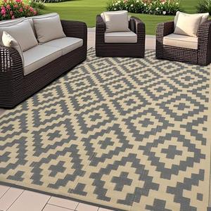 SAND MINE 4x6 Ft Reversible Mats, Plastic Straw Rug, Modern Area Rug, Large Floor Mat and Rug for Outdoors, RV, Patio, Backyard, Deck, Picnic, Beach, Trailer, Camping, Grey & Tan
