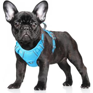 BARKBAY No Pull Dog Harness Large Reflective Dog Harness with Front Clip and Easy Control Handle for Walking Training Running with ID tag Pocket(Blue,S)