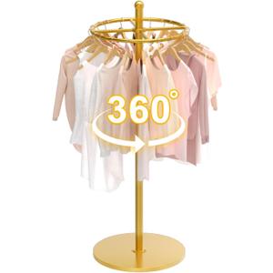 Round Garment Rack, Floor Standing Rotatable Clothing Rack, Portable Retail Display stand for Hanging Clothes Bedrooms Boutiques Commercial Shop Laundry Room (155X55CM, Gold)