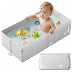 Baby Bathtub, Bath Essentials for Boys Girls, Collapsible & Portable Bathtub for 6M-3Y Infant Toddler, Baby Shower Gifts & Registry Search, Beach Vacation Travel Essential for Newborn, Toddler, Kids (Gray)