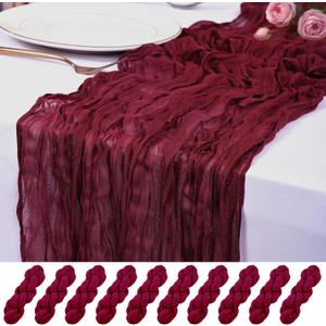 10 Pack Burgundy Cheesecloth Table Runner 17x108 Inch Semi Sheer Boho Rustic Gauze Cheese Cloth Table Runners for Wedding Party Birthday Baby Shower Home Décor