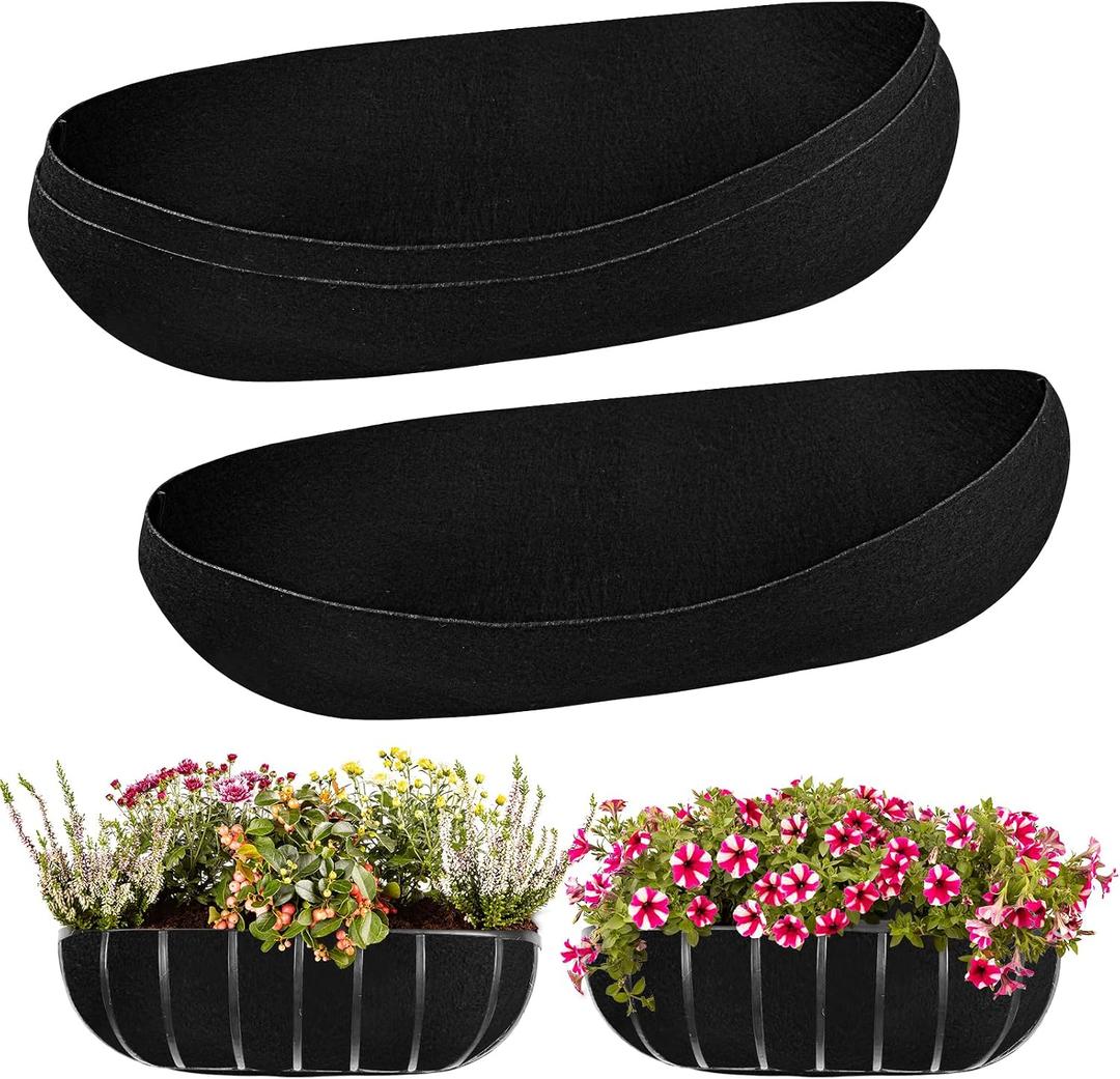 3PCS 30 Inch Planter Basket Liners Fabric Window Box Liners Felt Trough Planter Liner Replacement Black Flower Basket Liner Non-Woven Hanging Plant Liner for Planters Garden Fence - Avoid Bird Nesting