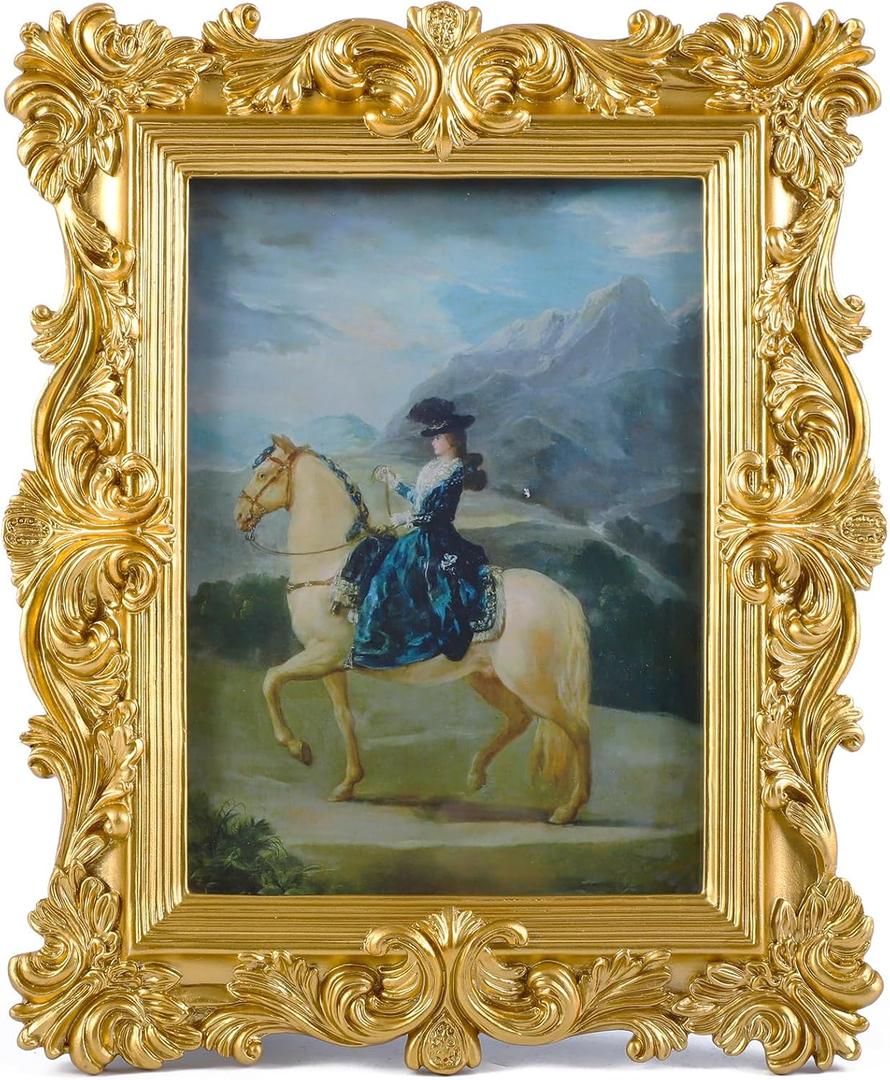 Vintage Picture Frames 5x7 Ornate Gold Antique Picture Frames with Glass Front, Wall Mount or Tabletop Display, Vintage Home Decor Victorian Gallery Wall Decor Decorative Floral Design,Gold