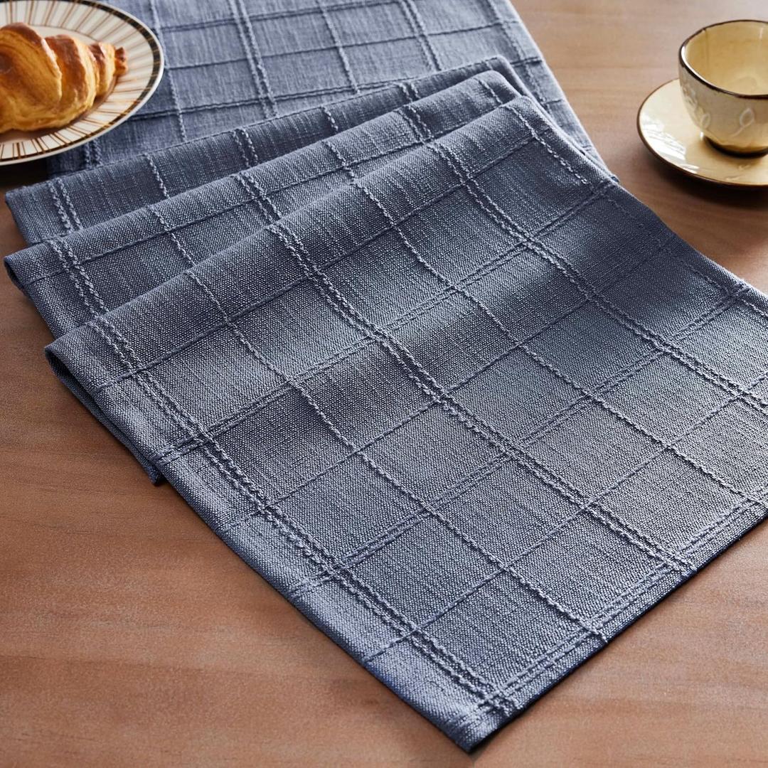 ZeeMart Linen Checked Table Runner, 13x72 Inches Blue, Textured Woven Farmhouse Table Runners 72 Inches Long, Slate Blue Plaid Dresser Scarf for Kitchen Dining Holiday Everyday Decor