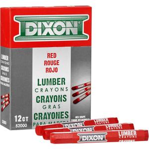 DIXON Industrial Lumber Marking Crayons, 4.5" x 1/2" Hex, Red, 12-Pack (52000)