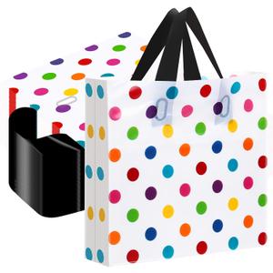 Honeydak 48 Pieces Colorful Rainbow Gift Bags Polka Dot Plastic Shopping Bags with Handle 10 x 13'' for Small Bussiness Merchandise