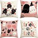 Halloween Throw Pillow Covers 18 x 18 inch, Set of 4 Decorative Pillow Cases for Sofa with Pumpkin and Bat Patterns