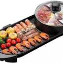 27 Hot pot with Grill, Electric BBQ Grill 2200W Non-Stick Korean Barbecue Grill for 2-12 People, Independent Dual Temperature Control(110V)