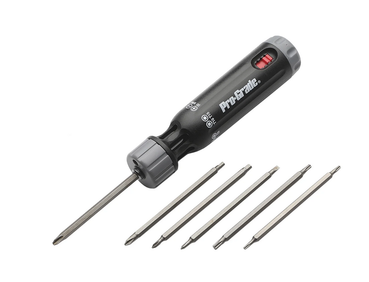 Pro-Grade Screwdrivers, Precision Bit Driver, 12-in-1 Tool, Plastic Handle, Ratcheting, Phillips, Slotted, Hex, Star, Dual End Bits.
