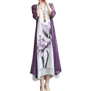 Honwenle Women's Linen Dress 2 Piece Outfit Floral Sleeveless Loose Maxi Summer Dresses with Jacket Formal Casual, Sizze2XL