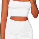 Kaximil Women's Summer 2 Piece Outfits Cami Crop Top Bodycon Skirt Mini Club Dress (Large, White)