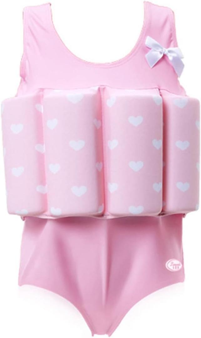 One-Piece Children Buoyancy Swimsuit Swim Vest Detachable Float Swimwear, Perfect for Kids or Baby Learn to Swimming (Small, Pink)
