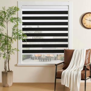 Cordless Zebra Blinds for Windows Free-Stop Zebra Shades Dual Layer Light Filtering Blackout Shades Room Darkening Window Blinds for Home (29" W X 72" H, Black)