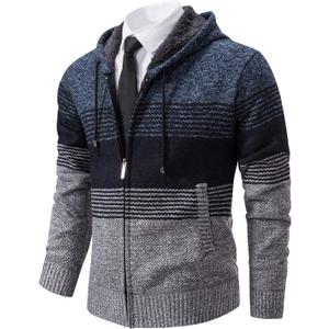 Mylldey Mens Hoodies Knit Sweater, Full Zip Fleece Lined Cardigan Sweaters Casual Regular Fit Knit Hooded Men Sweater Jacket (Medium, Blue)