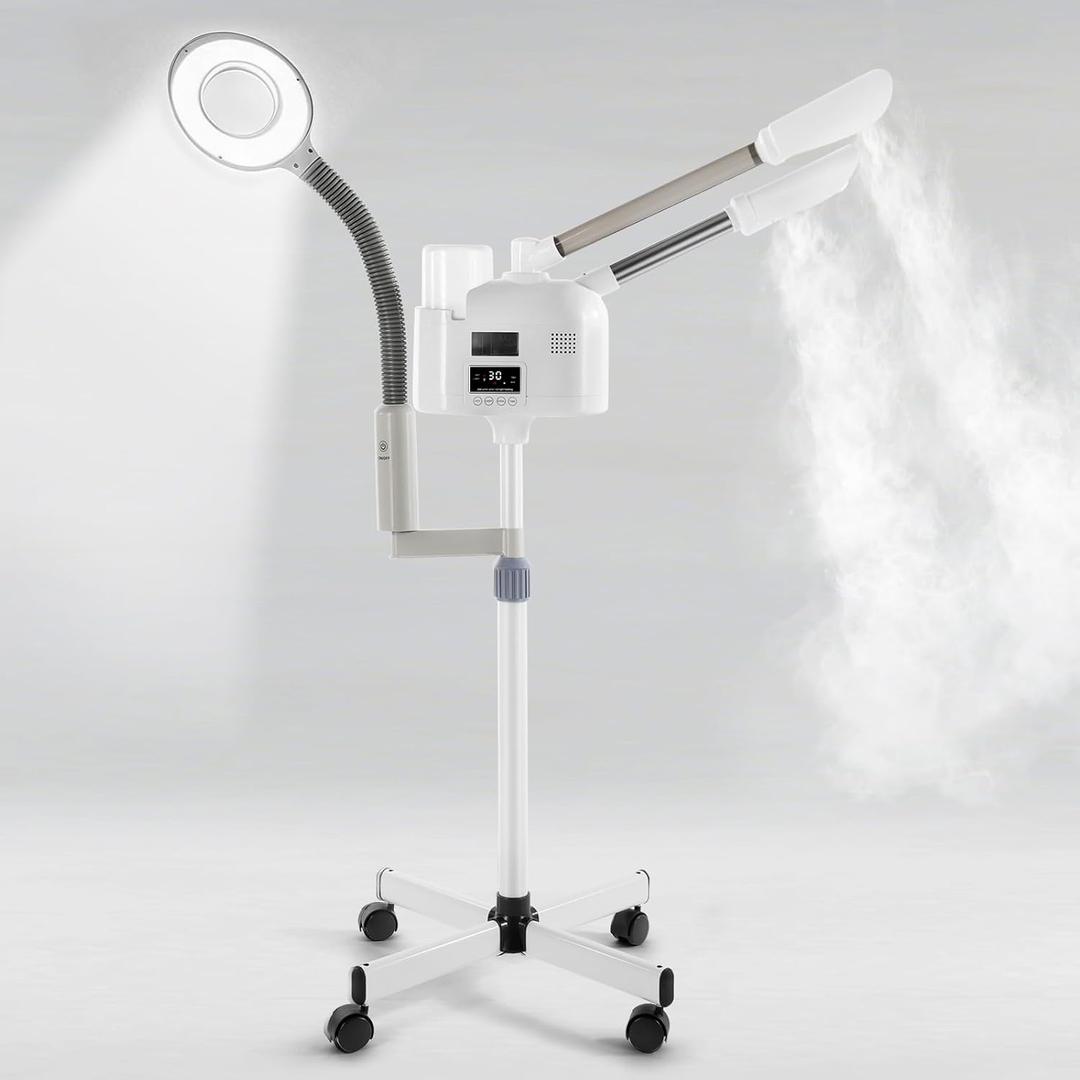 Artist hand Facial Steamer Professional 3 in 1 Hot and Cold Facial Steamer with 5X LED Magnifying Lamp, Esthetician Face Steamer Fast Heating for Beauty Salon Spa Home Use