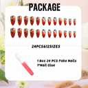 8 x IMSOHOT Press on Nails Medium Almond Fake Nails Red Orange Flower False Nails with Design Glossy Gradient Artificial Acrylic Full Cover Stick on Nails for Women Manicure