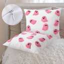 Tiamon 2 Pcs Pink Halloween Pillow Covers 18x18 Inch Canvas Happy Halloween Pink Ghost Decoration Embroidered Throw Pillow Covers Outdoor Cushion Cases for Home Sofa Bed Couch Farmhouse Decorative