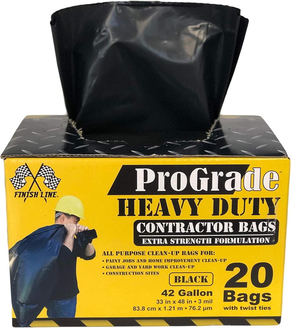 Reli. Contractor Garbage Bags 42 Gallon | 20 Trash Bags | Heavy Duty | Black Contractor