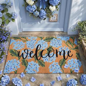 Jenaai Hydrangea Summer Doormat, 16 x 29 Inches, Floral Welcome Mat with Non-Slip Backing, Durable Coir Summer for Front Door, Entryway, Patio, and Porch Decor