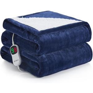 Heated Electric Throw Blanket 72"x84" for Bed - 5 Heating Levels, 4 Hours Auto Off for Couch, Home, Office - Soft Full Body Heating (Navy)