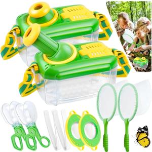 10Pcs Bug Catcher for Kids Insect Catching Kit 360 Rotating Viewing Angle with Butterfly Net Tweezer Magnifying Glass Clamp Outdoor Explorer Activities for Age 3-5 5-8 8-12