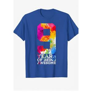 9 Years of Being Awesome 9TH Birthday T-Shirt Size M, Royal Blue