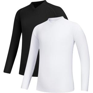 Stelle Youth Girls Athletic Performance Long Sleeve Shirts V Neck Moisture Wicking Base Layer Undershirt (M)