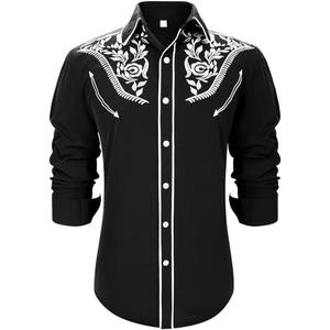 UpFind Western Shirts for Men Cowboy Shirts Long Sleeve Embroidered Country Shirt Slim Fit Button Down Shirt Casual Work, Size: XXXL