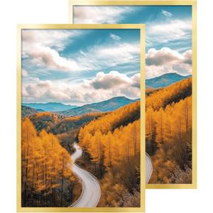 QDSSDECO 24x36 Poster Frame Gold Wood Frame with Plexiglass Horizontal and Vertical Formats Hanging on the Wall Display Picture, Set of 2, 24"x36"2pk