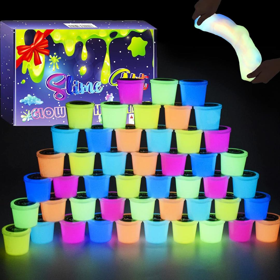 48 Pack Galaxy Slime, Glow in The Dark Slime Kit Party Favors for Girls and Boys, Non Sticky, Super Soft, Wet, Stress Relief Putty Toys.