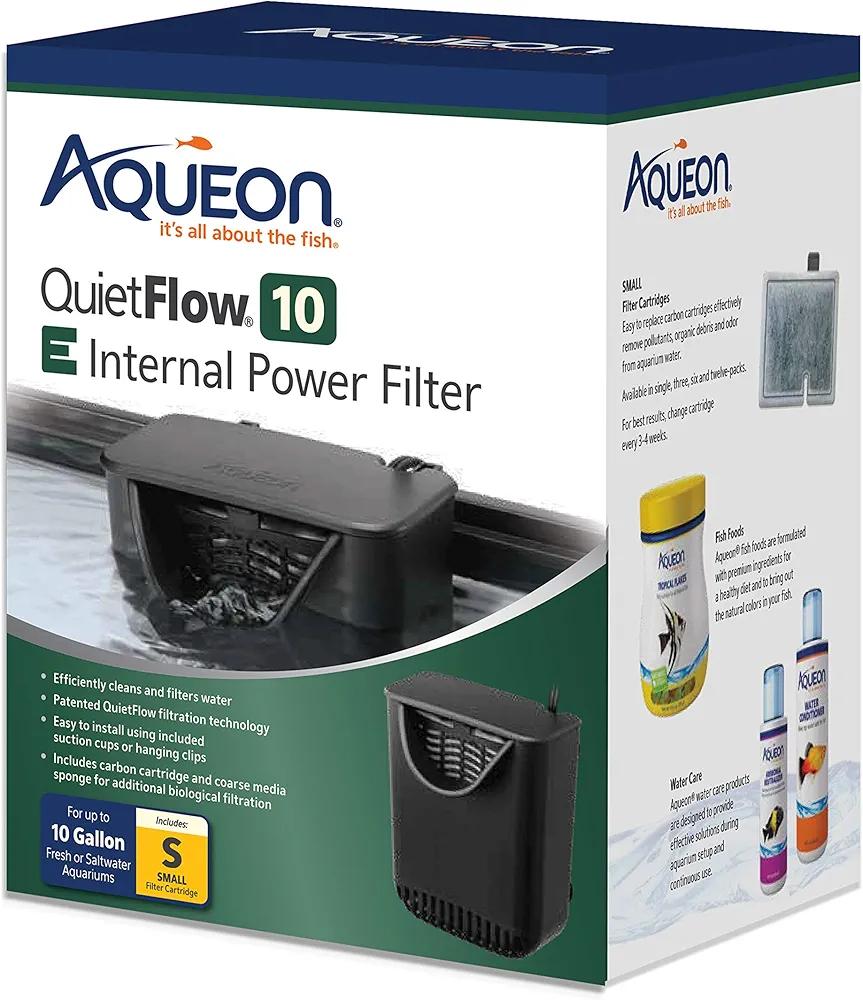 Aqueon QuietFlow 10 E Internal Aquarium Fish Tank Power Filter, Small, For Up To 10 Gallon Fish Tanks