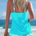 ROSEWE Womens Tankini Bathing Suits, Two-Piece Smocked Swim Dress, Print Swimsuits with Board Shorts (Blue, XL)